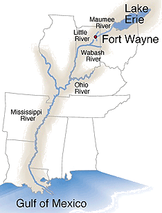 Map of route from Great Lakes coast